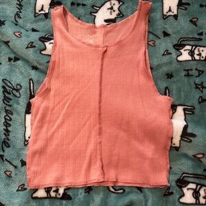 American Eagle Outfitters Coral Ribbed Split-Panel Tank Top